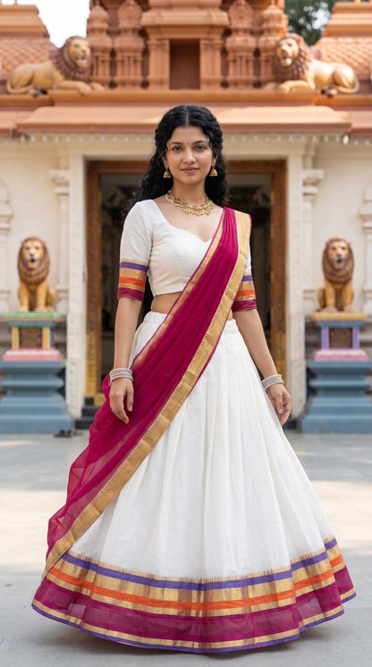 Mul Chanderi Cotton Readymade Dhavani / Half Saree Collection – ₹1399