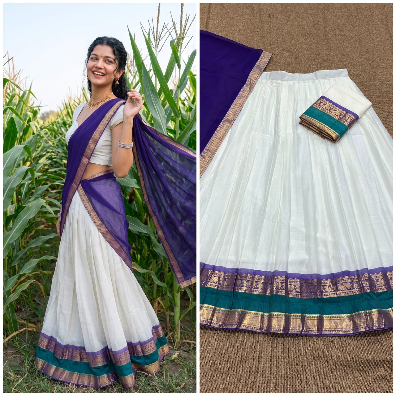 Mul Chanderi Cotton Readymade Dhavani / Half Saree Collection – ₹1399