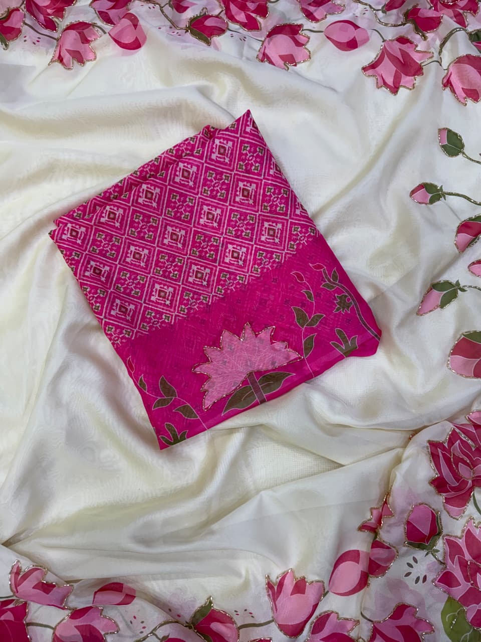 Soft Tabby Organza Silk Saree with Cut Bead Work & Scalloped Borders – ₹1599