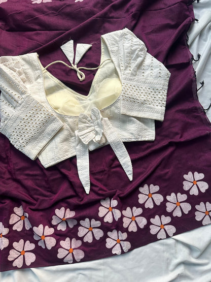 Khadi Mul Cotton Saree with Floral Print & Hakoba Readymade Blouse – ₹1299