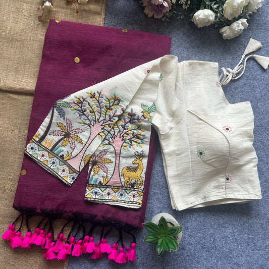 Khadi Cotton Gini Sequence Saree with Long Sleeve Embroidered Readymade Blouse – ₹1299