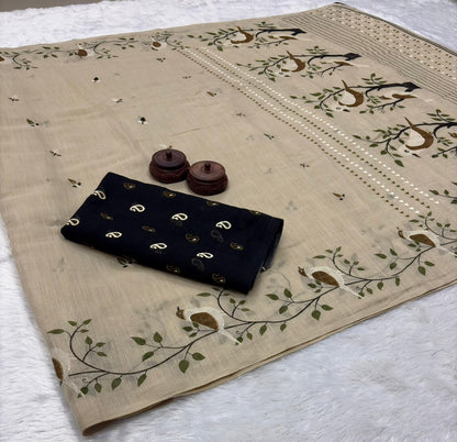 Soft Linen Slub Cotton Printed Saree – ₹899