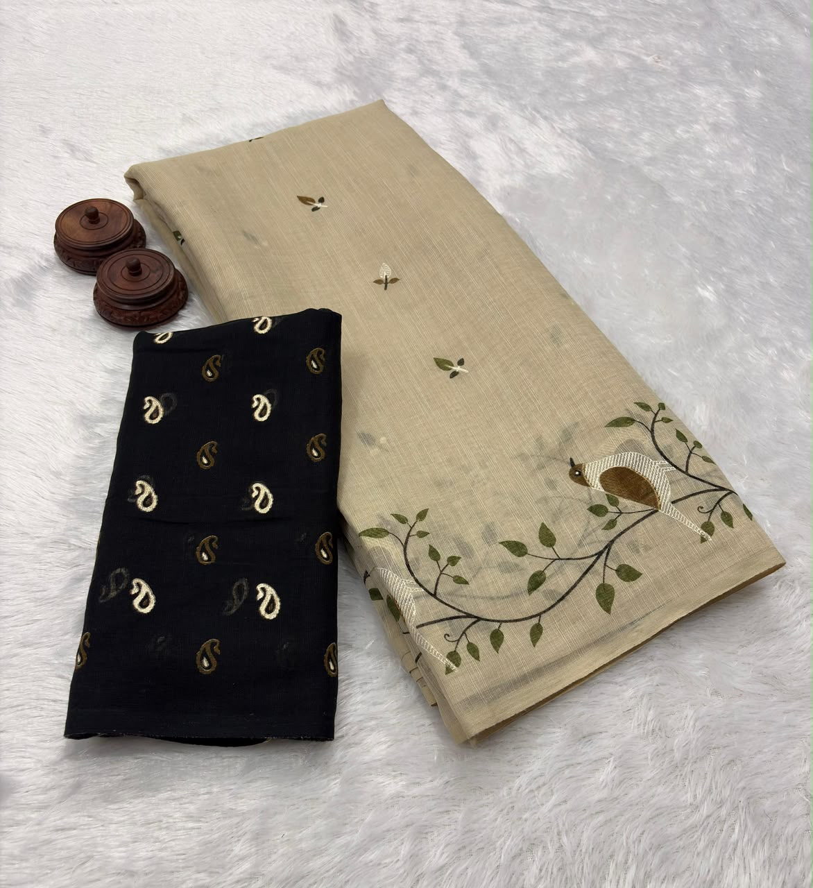 Soft Linen Slub Cotton Printed Saree – ₹899