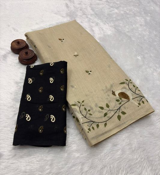 Soft Linen Slub Cotton Printed Saree – ₹899