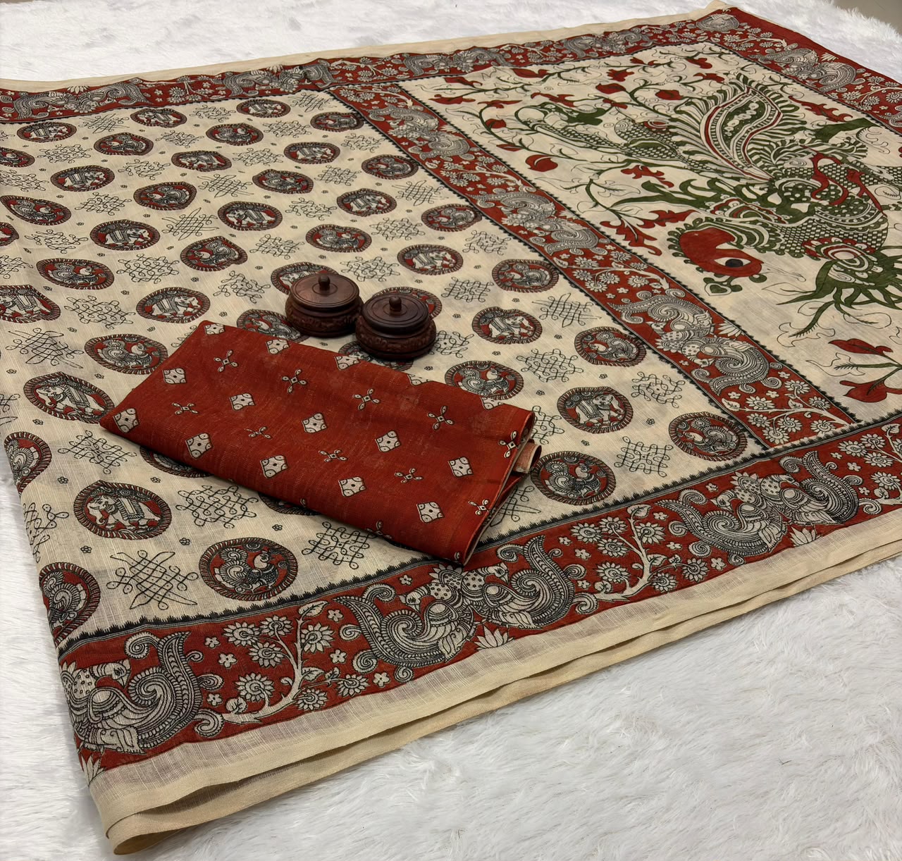 Soft Linen Slub Cotton Printed Saree – ₹899