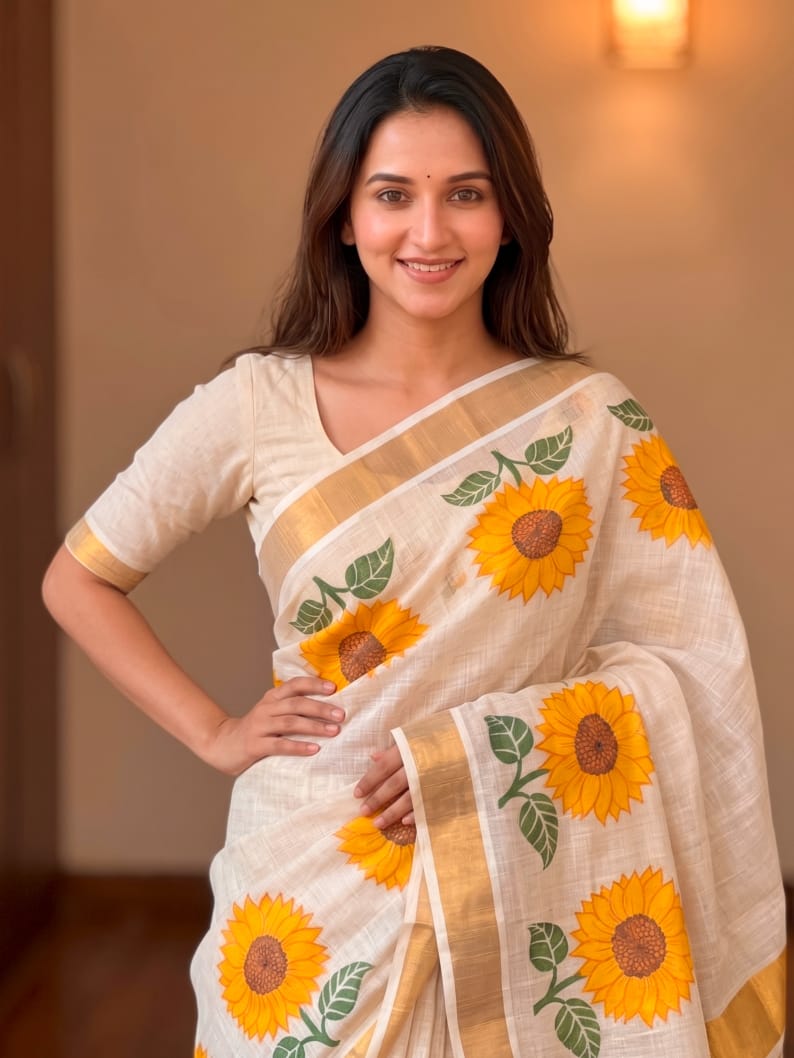 Onam Linen Slub Cotton Saree Collection – ₹950