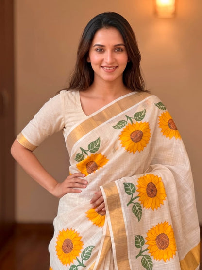 Onam Linen Slub Cotton Saree Collection – ₹950