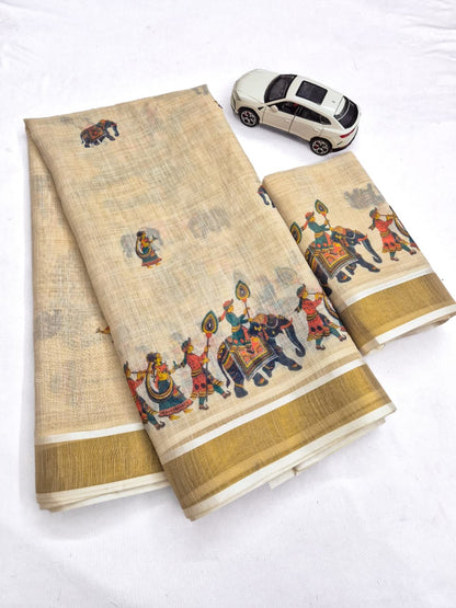 Onam Linen Slub Cotton Saree Collection – ₹950