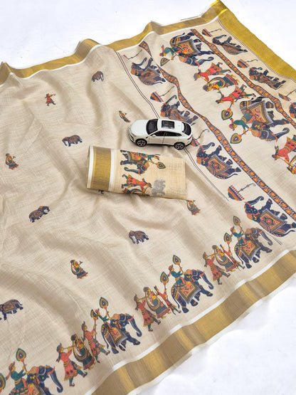Onam Linen Slub Cotton Saree Collection – ₹950