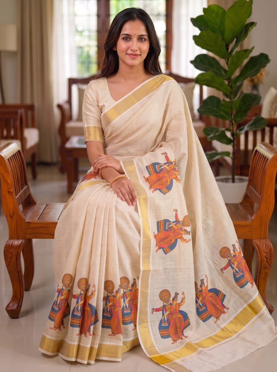 Onam Linen Slub Cotton Saree Collection – ₹950