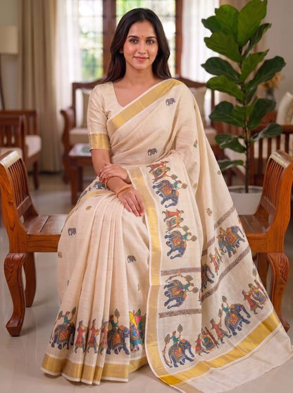 Onam Linen Slub Cotton Saree Collection – ₹950