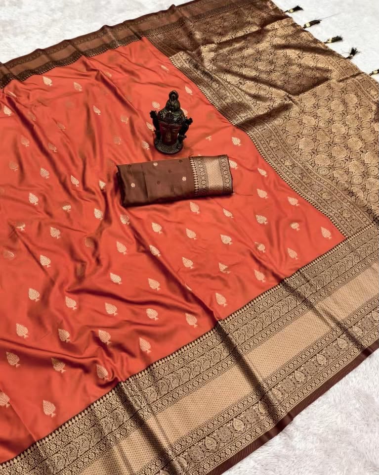 Semi Banarasi Silk Weaving Saree with Jacquard Zari Weaving Borders – ₹1299