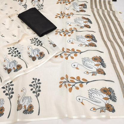 Soft Linen Slub Cotton Printed Saree – ₹799