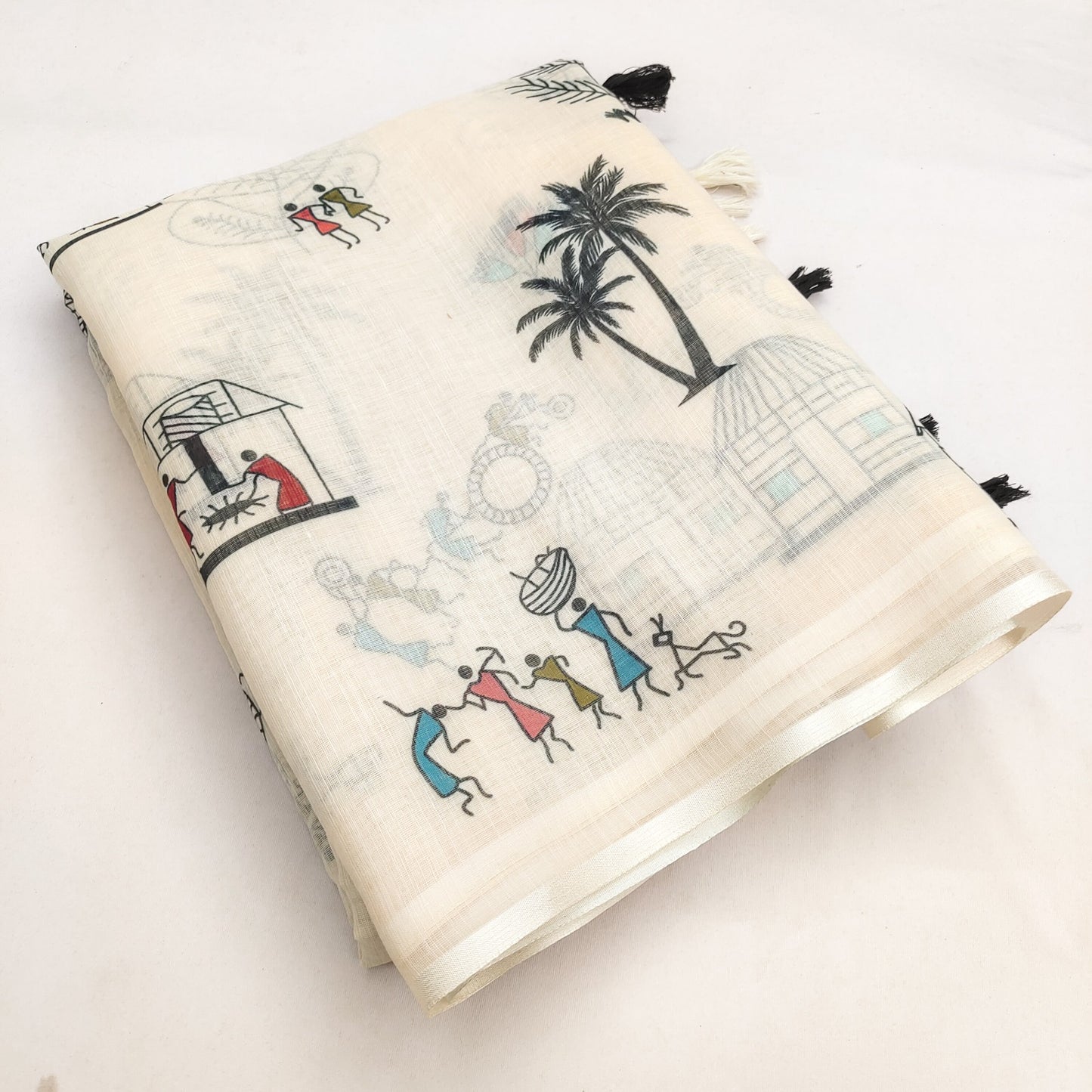 Soft Linen Slub Cotton Printed Saree – ₹799