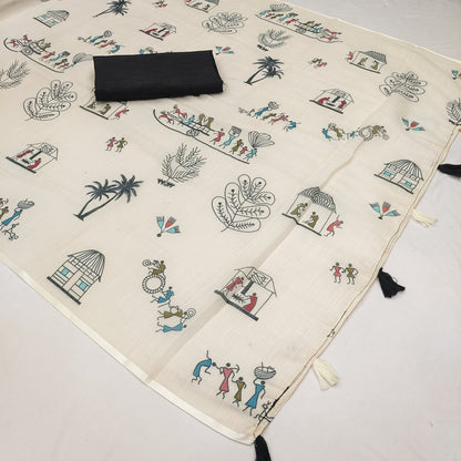 Soft Linen Slub Cotton Printed Saree – ₹799