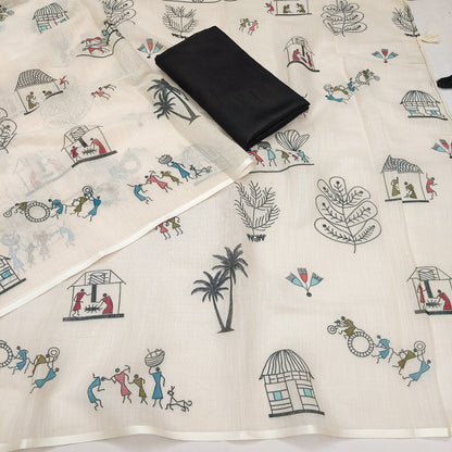 Soft Linen Slub Cotton Printed Saree – ₹799