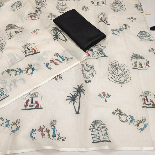 Soft Linen Slub Cotton Printed Saree – ₹799