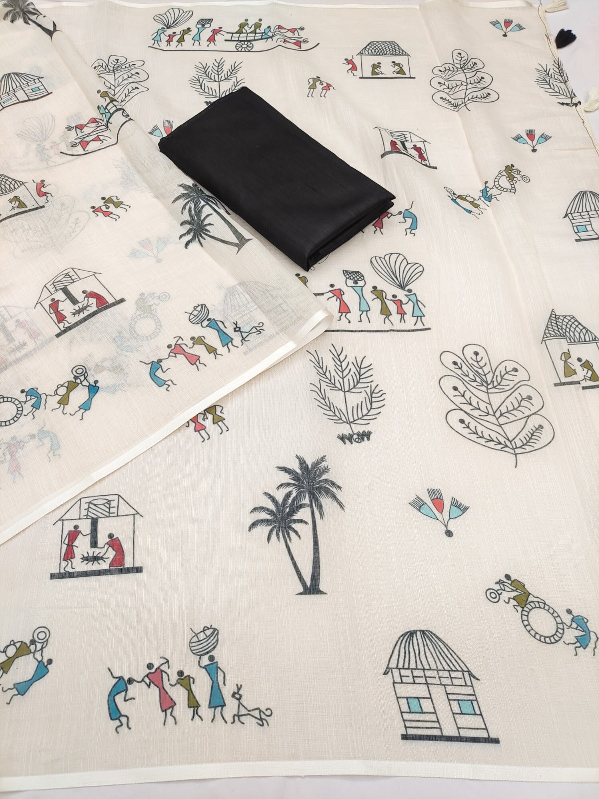 Soft Linen Slub Cotton Printed Saree – ₹799