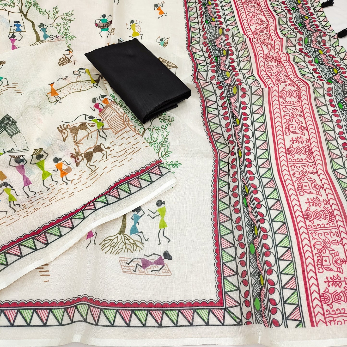 Soft Linen Slub Cotton Printed Saree – ₹799