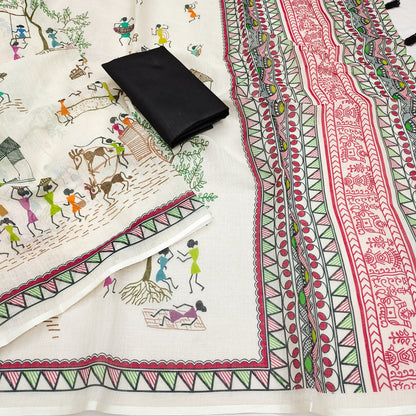 Soft Linen Slub Cotton Printed Saree – ₹799