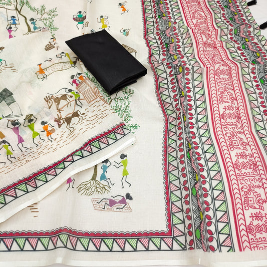 Soft Linen Slub Cotton Printed Saree – ₹799
