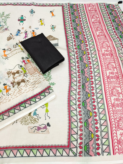 Soft Linen Slub Cotton Printed Saree – ₹799