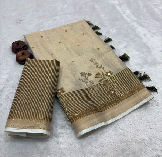 Erode Zari Tissue Silk Saree with Foil Mirror Work & Running Printed Blouse – ₹1099