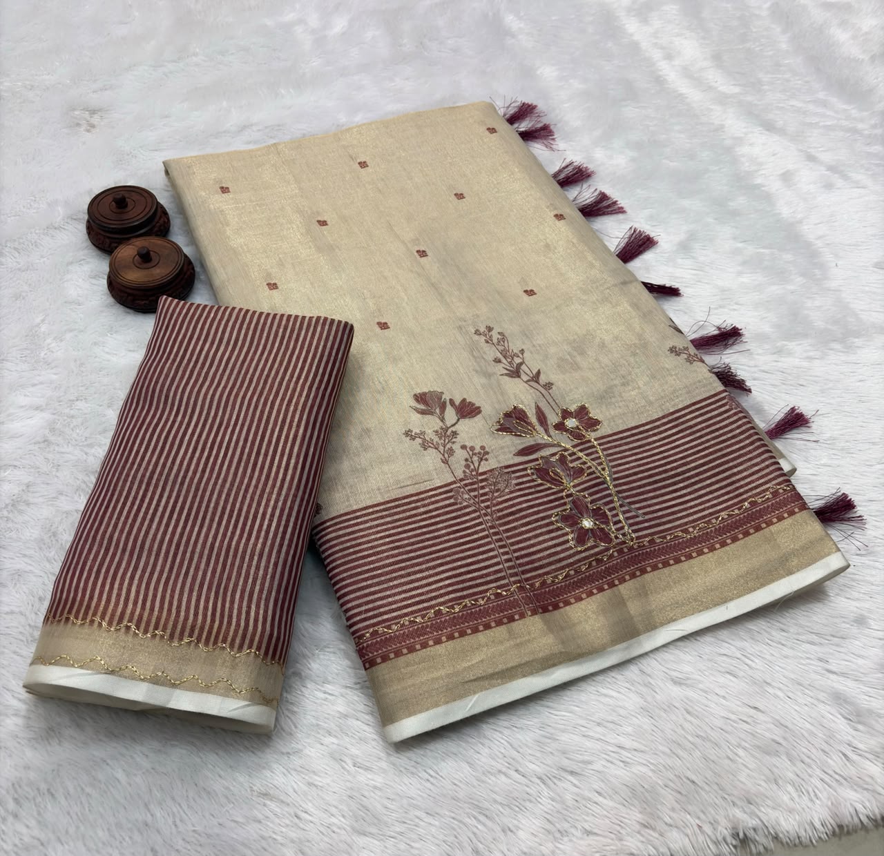 Erode Zari Tissue Silk Saree with Foil Mirror Work & Running Printed Blouse – ₹1099