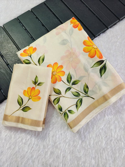 Polyester Mix Crepe Silk Saree with Floral Prints & Zari Borders – ₹999