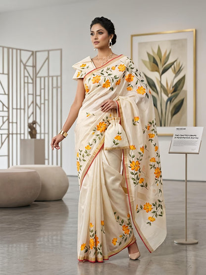 Polyester Mix Crepe Silk Saree with Floral Prints & Zari Borders – ₹999