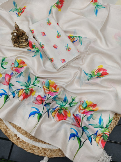 Semi Tussar Silk Floral Saree – ₹999