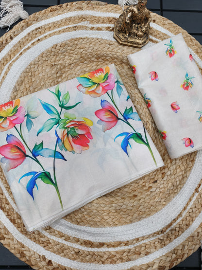Semi Tussar Silk Floral Saree – ₹999