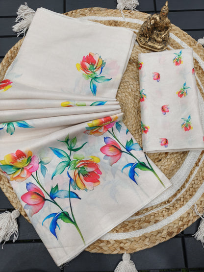 Semi Tussar Silk Floral Saree – ₹999
