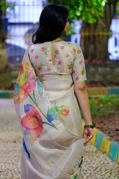 Semi Tussar Silk Floral Saree – ₹999