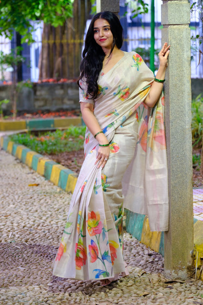 Semi Tussar Silk Floral Saree – ₹999