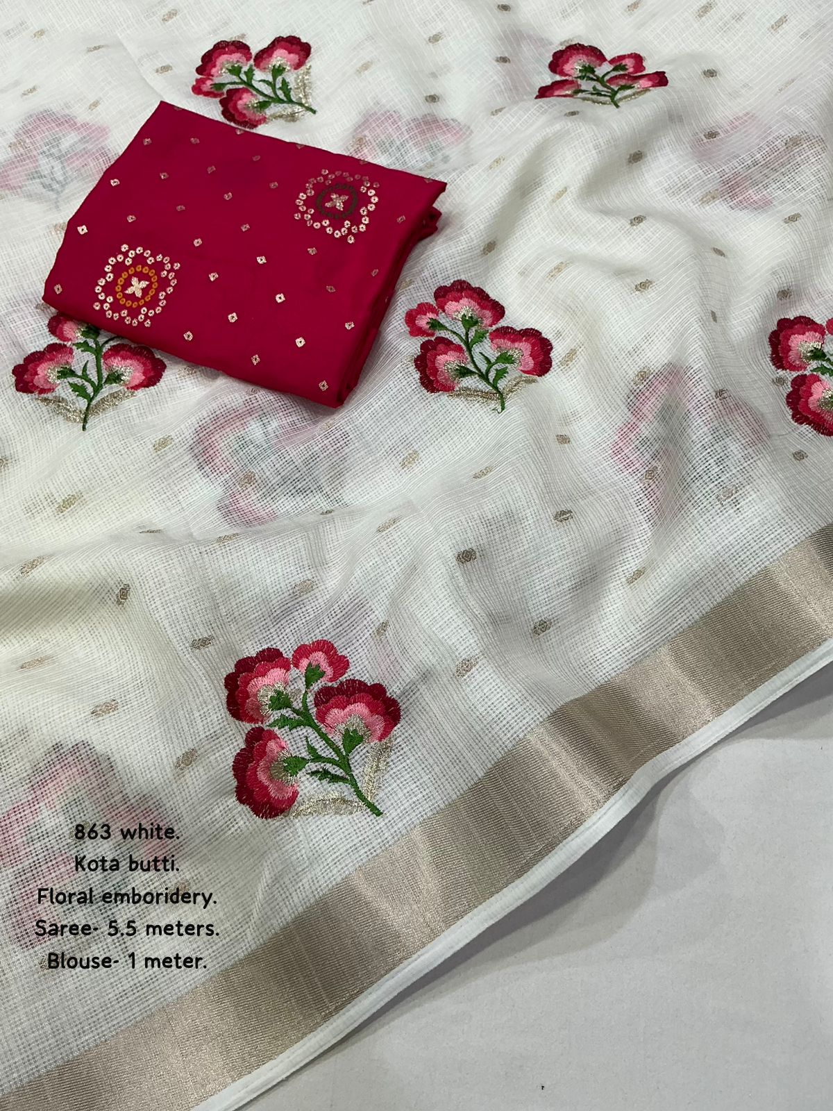 Premium Kota Silk Embroidered Saree with Banarasi Jacquard Silk Blouse – ₹1550