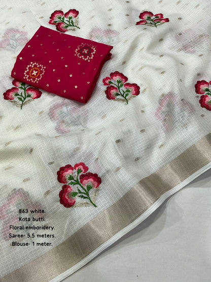 Premium Kota Silk Embroidered Saree with Banarasi Jacquard Silk Blouse – ₹1550