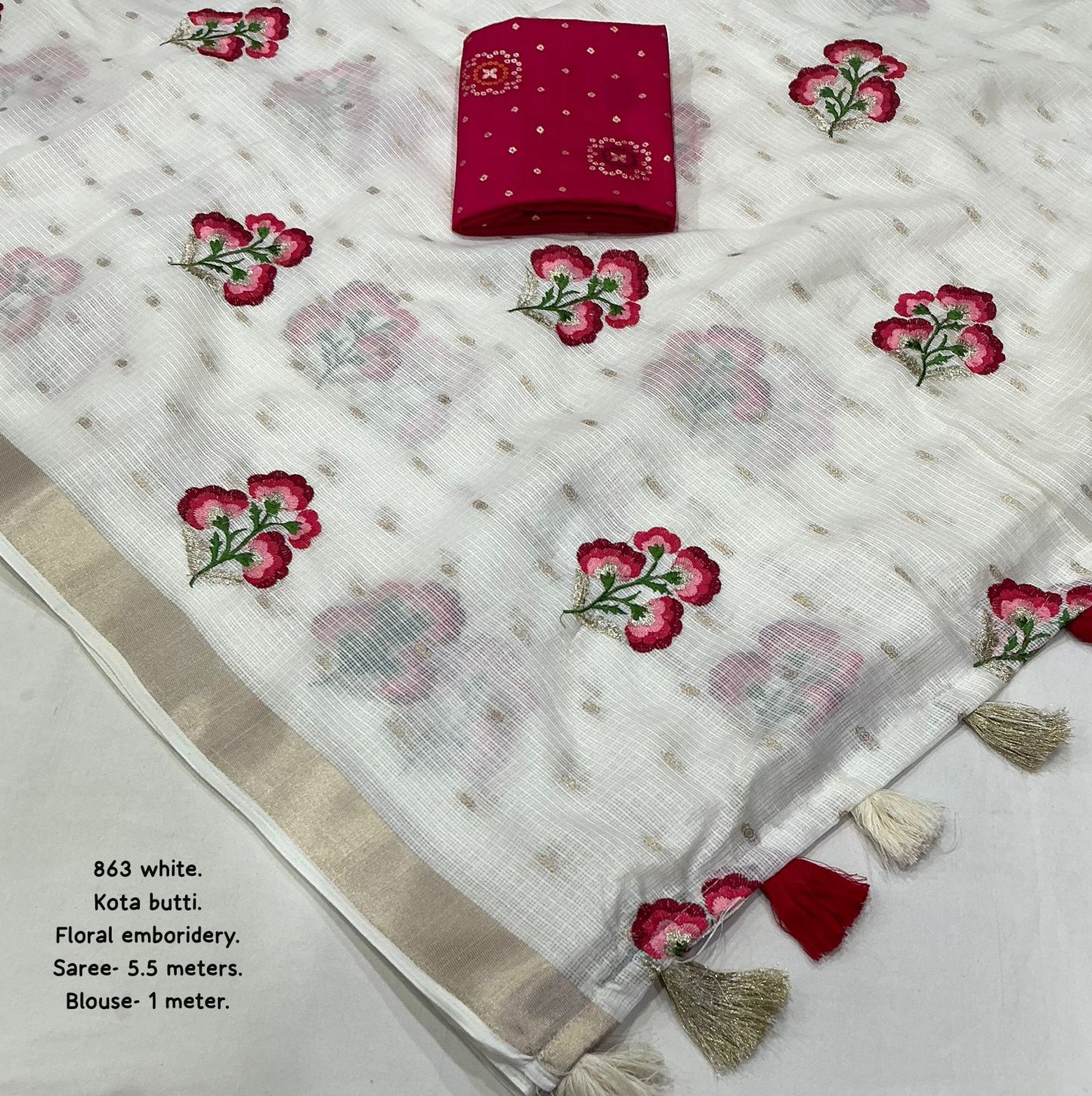 Premium Kota Silk Embroidered Saree with Banarasi Jacquard Silk Blouse – ₹1550