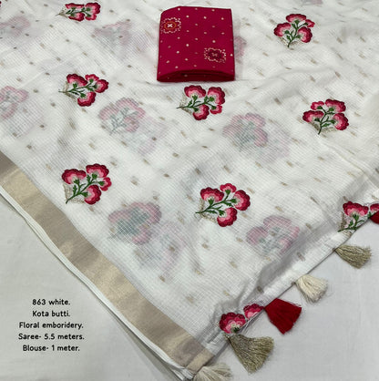 Premium Kota Silk Embroidered Saree with Banarasi Jacquard Silk Blouse – ₹1550