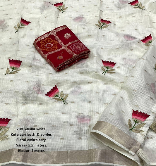 Premium Kota Silk Embroidered Saree with Banarasi Jacquard Silk Blouse – ₹1550