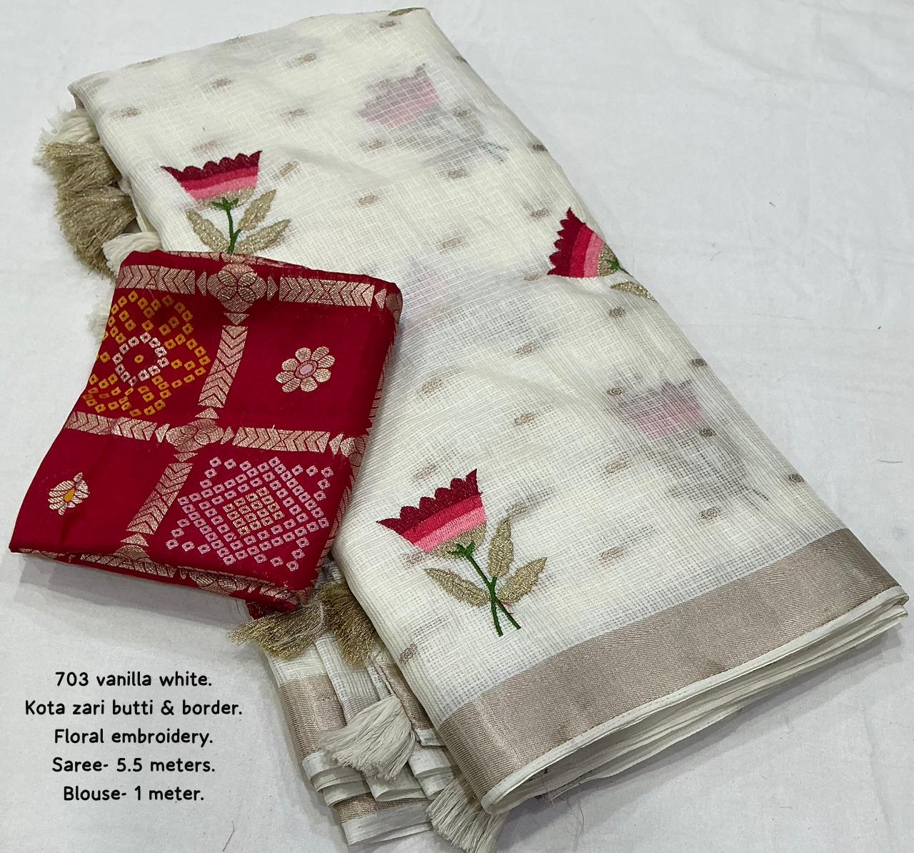 Premium Kota Silk Embroidered Saree with Banarasi Jacquard Silk Blouse – ₹1550