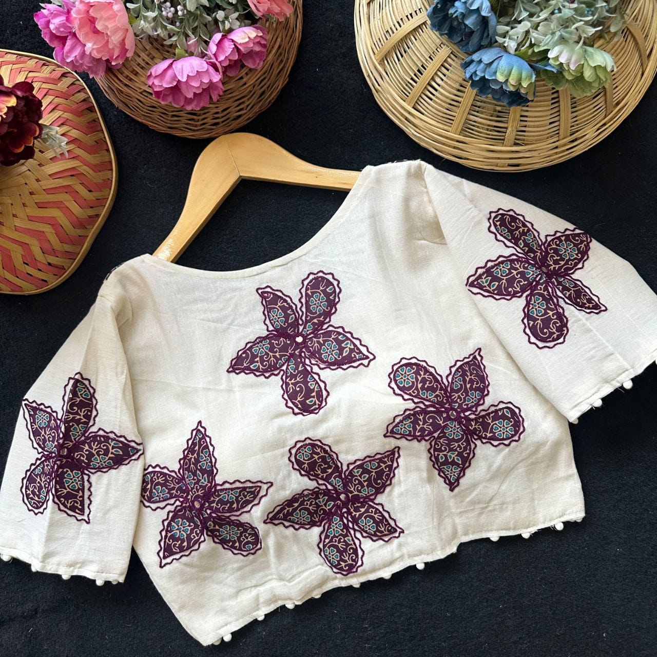Readymade Appliqué Embroidered & Ajrakh Patch Work Blouse – ₹850