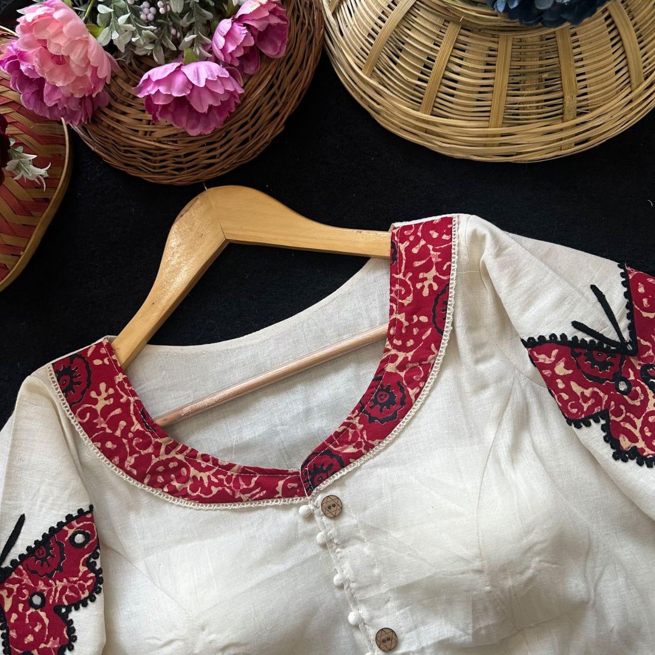 Readymade Appliqué Embroidered & Ajrakh Patch Work Blouse – ₹850
