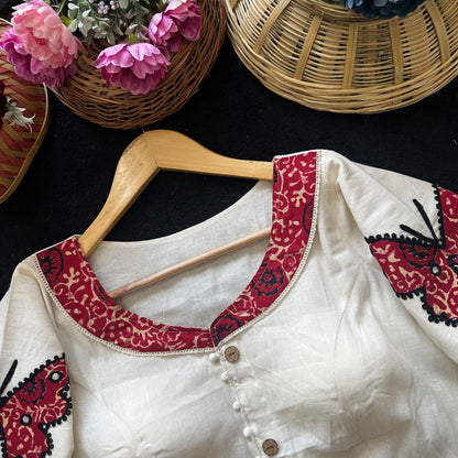 Readymade Appliqué Embroidered & Ajrakh Patch Work Blouse – ₹850