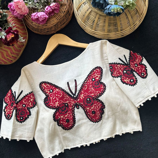 Readymade Appliqué Embroidered & Ajrakh Patch Work Blouse – ₹850