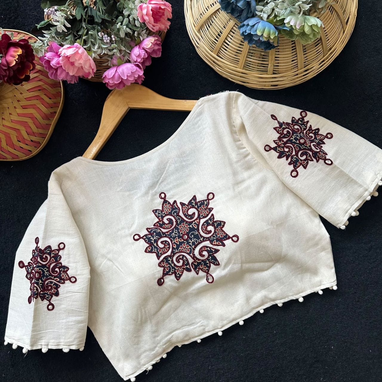 Readymade Appliqué Embroidered & Ajrakh Patch Work Blouse – ₹850