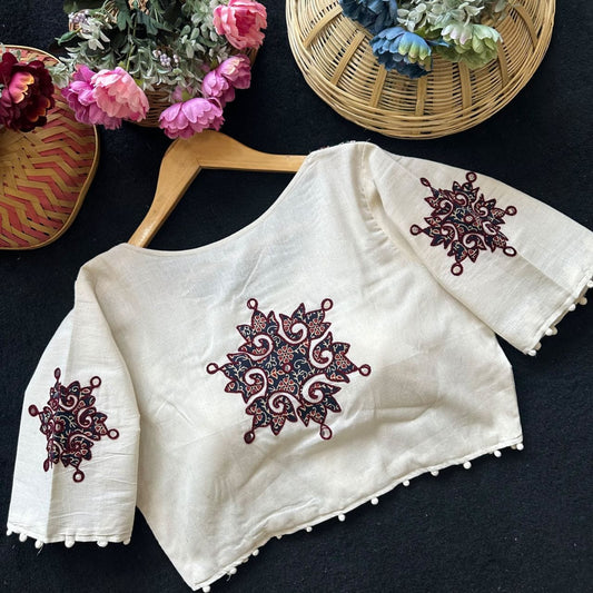 Readymade Appliqué Embroidered & Ajrakh Patch Work Blouse – ₹850