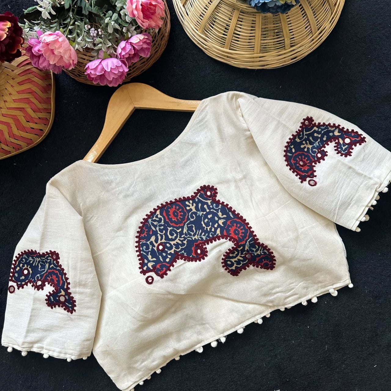 Readymade Appliqué Embroidered & Ajrakh Patch Work Blouse – ₹850