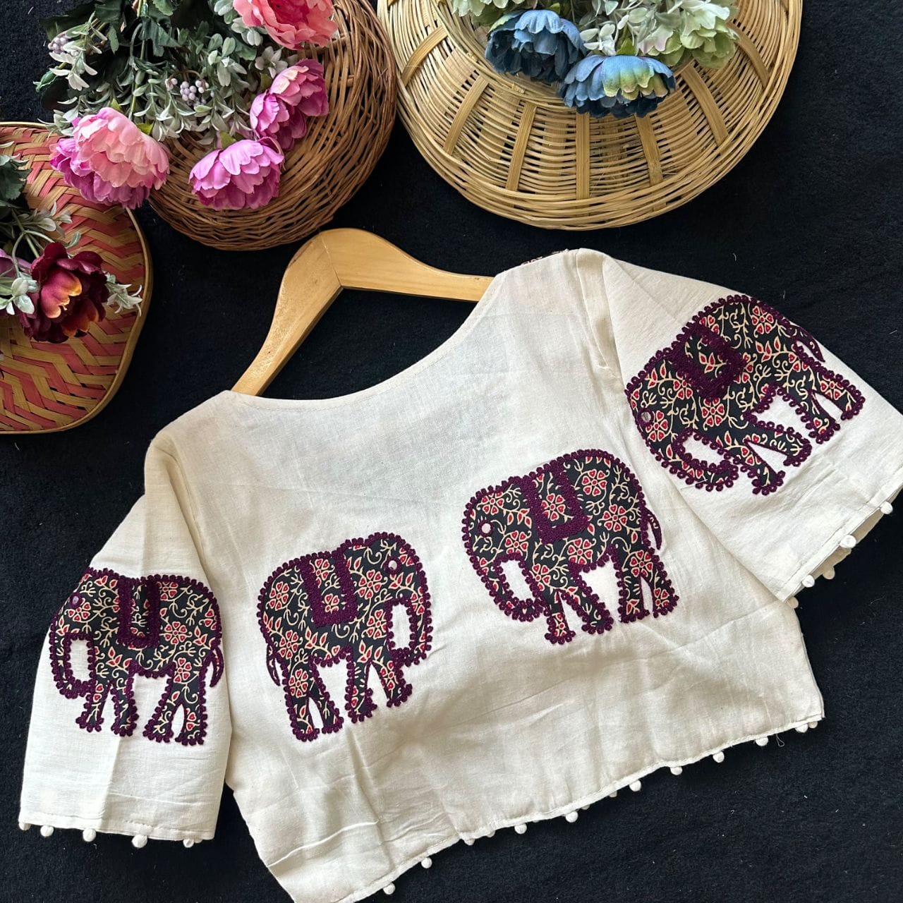 Readymade Appliqué Embroidered & Ajrakh Patch Work Blouse – ₹850