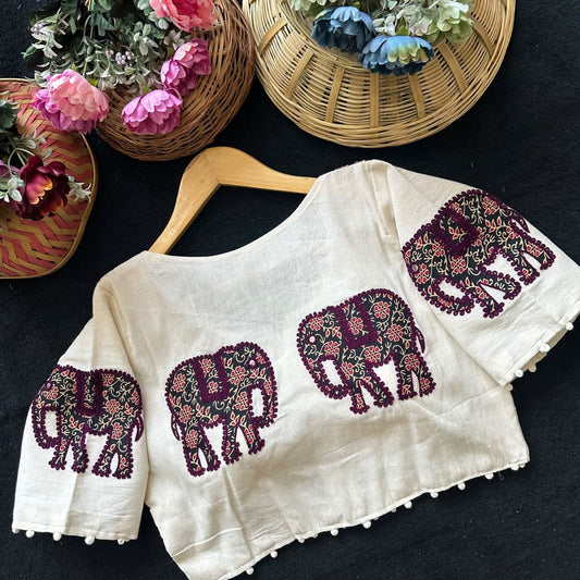 Readymade Appliqué Embroidered & Ajrakh Patch Work Blouse – ₹850